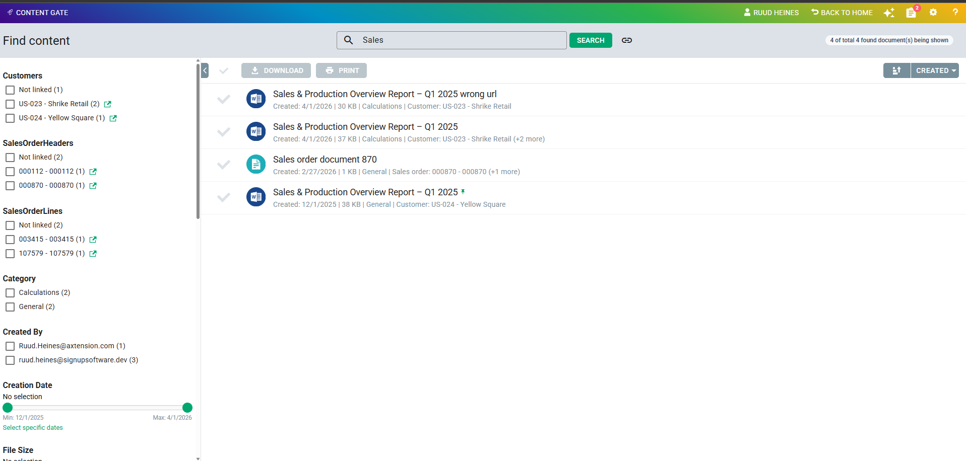 Advanced search with filters